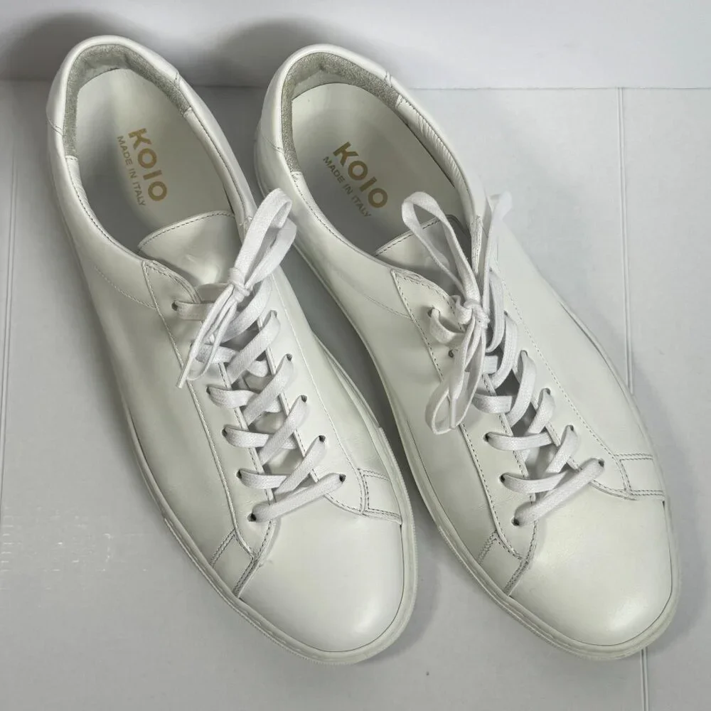 KOIO Men’s Capri Leather Low Top Sneakers White Size 43 w/ storage bag - Picture 9 of 12